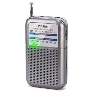 prunus de333 portable radio mini am fm pocket transistor radio with excellent reception, tuning knob with signal indicator, aaa battery operated for walking and jogging