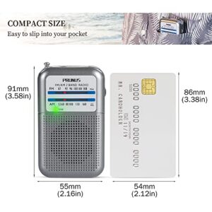 PRUNUS DE333 Portable Radio Mini AM FM Pocket Transistor Radio with Excellent Reception, Tuning Knob with Signal Indicator, AAA Battery Operated for Walking and Jogging