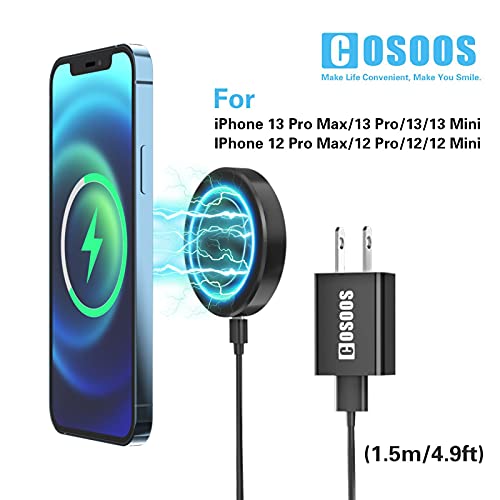 COSOOS Compatible with Mag-Safe Charger, Magnetic Wireless Charger for iPhone 14 Pro Max,14 Pro,14 Plus,14/13 Pro Max,13 Pro,12,Airpods 3,Fast Wireless Charging Pad with Adapter & 5ft Charging Cable