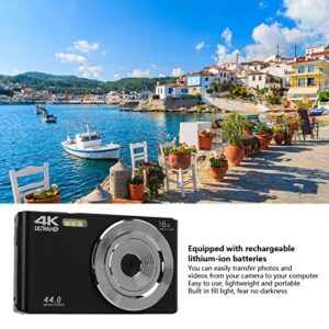 4K Digital Camera, 44MP Video Camera, 16X Digital Zoom Camera with 2.8in Screen, Built in Fill Light Stabilization Compact Portable Camera for Children Beginners (Black)