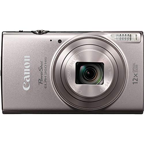 Canon Power-Shot ELPH 360 HS Digital Camera (Silver) (1078C001) + 64GB Memory Card + NB11L Battery + Case + Charger + Card Reader + Corel Photo Software + Flex Tripod + More (14 Items) (Renewed)