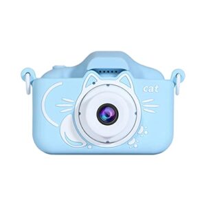 kids cat cartoon camera for 3-12 year boys/girls, kids hd digital camera for toddler with 20 megapixel, double lens chritmas birthday festival gifts for kids, selfie camera, 32gb tf card (blue)