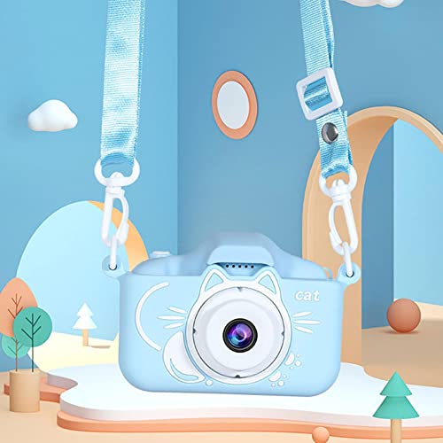 Kids Cat Cartoon Camera for 3-12 Year Boys/Girls, Kids HD Digital Camera for Toddler with 20 megapixel, Double Lens Chritmas Birthday Festival Gifts for Kids, Selfie Camera, 32GB TF Card (blue)