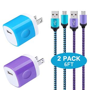 charger block, one port wall charger cube brick box 2pack 6ft micro usb cable android charger cord for samsung galaxy a01 m02 m01s j2 core s7/6 a10 j8/7/3 note 5/4,lg stylo 2 3 k50 k40/30,moto g5 g5s