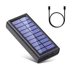portable charger 45800mah solar power bank camping waterproof external backup charge with 2 outputs & type-c inputs 2 led light flashlight backup battery(black)