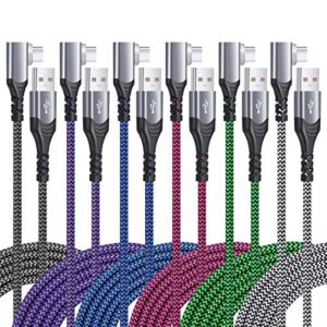 excgood [6-pack] right angle usb type c cable, [10ft] 90 degrees c charger cable fast charging braided cord for galaxy s10/s9/s8/note,pixel and more-black,white,blue,green,purple,hotpink
