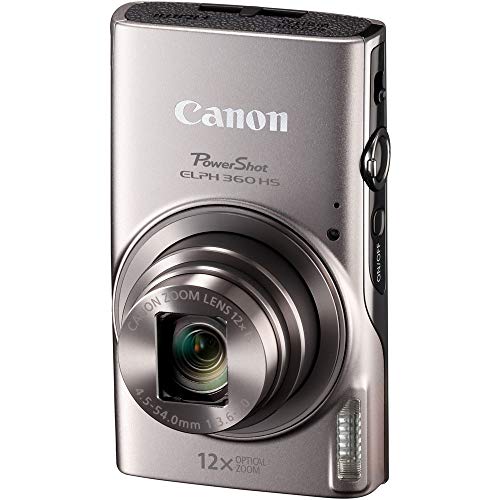 Canon Power-Shot ELPH 360 HS Digital Camera (Silver) (1078C001) + 2 x 64GB Card + 2 x NB11L Battery + Case + Charger + Card Reader + Corel Photo Software + Flex Tripod + More (17 Items) (Renewed)