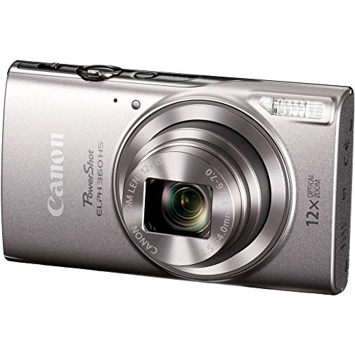 Canon Power-Shot ELPH 360 HS Digital Camera (Silver) (1078C001) + 2 x 64GB Card + 2 x NB11L Battery + Case + Charger + Card Reader + Corel Photo Software + Flex Tripod + More (17 Items) (Renewed)