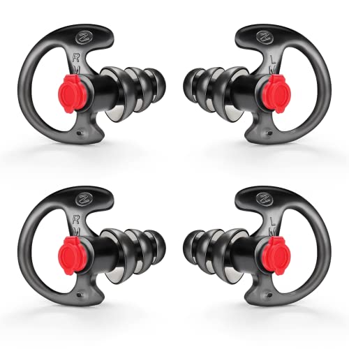 Zeadio Noise Filtered Silicone Earplug, Comfortable Molded Hearing Protection Earpiece, Noise Defender Triple Flanged Earbud for Shooting, Concert, Two-Way Radio Audio Coil Tube - Black,Medium, 2 Pair