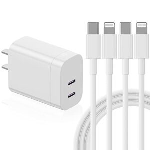 iphone fast charger block and cable,usb c wall charging plug with 6ft lightning cord (2 pcs),type c power adapter brick cube for apple iphone 14 pro max/13 pro/12 mini/11/ipad/xr/xs max/8/7 plus