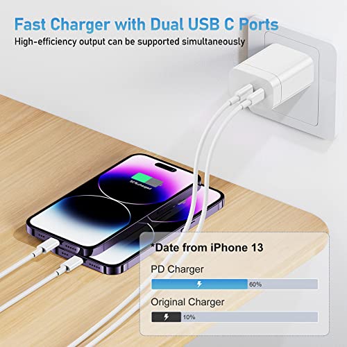 iPhone Fast Charger Block and Cable,USB C Wall Charging Plug with 6ft Lightning Cord (2 Pcs),Type C Power Adapter Brick Cube for Apple iPhone 14 Pro Max/13 Pro/12 Mini/11/iPad/XR/XS Max/8/7 Plus