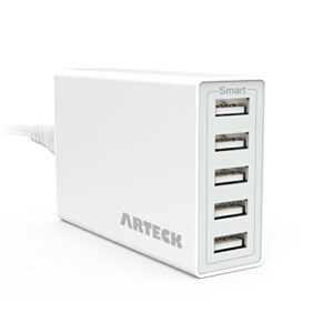 arteck 40w 5-port 8a high speed multiple usb charger with smart technology for iphone 14, 14 pro, 14 pro max, iphone 13, iphone 12, iphone 11, iphone mini, ipad, samsung and other smartphone, tablet