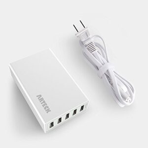 Arteck 40W 5-Port 8A High Speed Multiple USB Charger with Smart Technology for iPhone 14, 14 Pro, 14 Pro Max, iPhone 13, iPhone 12, iPhone 11, iPhone Mini, iPad, Samsung and Other Smartphone, Tablet