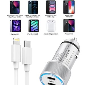 iPhone Car Charger Fast Charging[Apple MFi Certified],40W Apple Car charger for iPhone 14 13 12 Pro Max/11/XR/XS/X/iPad,Poukey Rapid PD Dual USB C Car Charger Adapter with 2x Type C to Lightning Cable