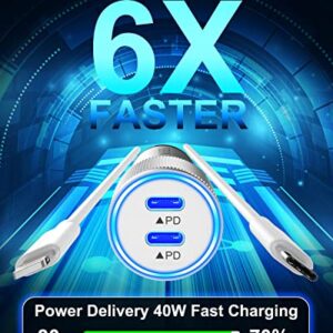 iPhone Car Charger Fast Charging[Apple MFi Certified],40W Apple Car charger for iPhone 14 13 12 Pro Max/11/XR/XS/X/iPad,Poukey Rapid PD Dual USB C Car Charger Adapter with 2x Type C to Lightning Cable