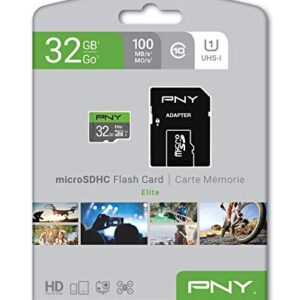 PNY 32GB Elite Class 10 U1 microSDHC Flash Memory Card - 100MB/s Read, Class 10, U1, Full HD, UHS-I, Micro SD