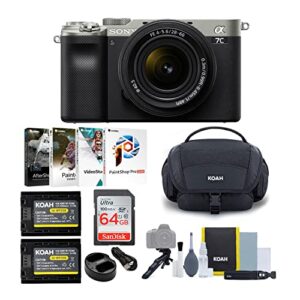 sony alpha a7c full-frame compact mirrorless camera with fe 28-60mm lens (silver) essentials bundle (5 items)