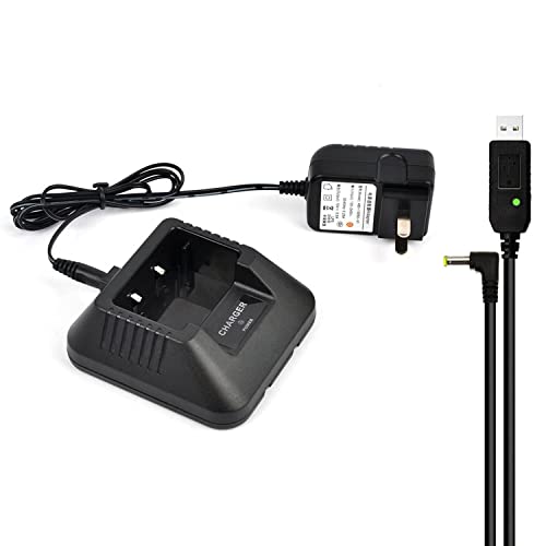 Li-ion Battery Desktop Charger for Baofeng UV-5R UV-5RA UV-5RB UV-5RC UV-5RD UV-5RE UV-5RePlus TYT TH-F8 Two Way Radio with USB Cable