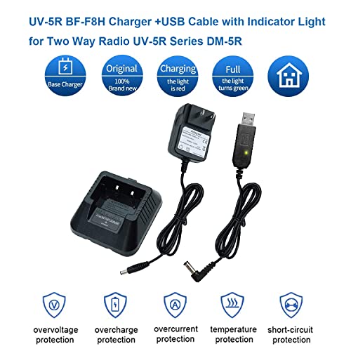 Li-ion Battery Desktop Charger for Baofeng UV-5R UV-5RA UV-5RB UV-5RC UV-5RD UV-5RE UV-5RePlus TYT TH-F8 Two Way Radio with USB Cable