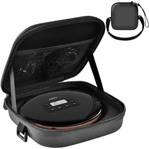 portable cd player case for personal disc player, travel carrying stoarge holder for earphone and usb cable accessories, black-box only