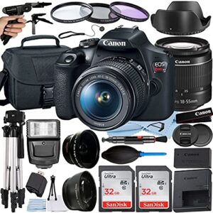 canon eos rebel t7 dslr camera 24.1mp with ef-s 18-55mm lens + a-cell accessory bundle includes: 2 pack sandisk 32gb memory card + flash + case + much more (renewed)