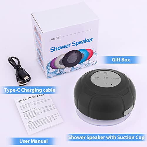 Bluetooth Shower Speaker Waterproof Mini Small Portable Wireless Water-Resistant Speaker Suction Cup Built-in Mic Gifts for Kids Speakerphone for Phone Tablet Home Bathroom Kitchen Outdoors - Black