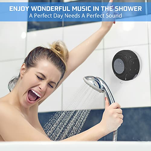 Bluetooth Shower Speaker Waterproof Mini Small Portable Wireless Water-Resistant Speaker Suction Cup Built-in Mic Gifts for Kids Speakerphone for Phone Tablet Home Bathroom Kitchen Outdoors - Black