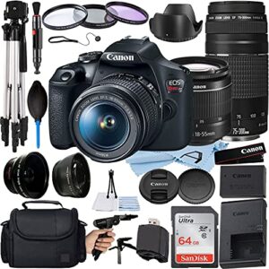 canon eos rebel t7 dslr camera 24.1mp with ef-s 18-55mm + ef 75-300mm lens + a-cell accessory bundle includes: telephoto + wide angle lenses + sandisk 64gb memory card + much more (renewed)
