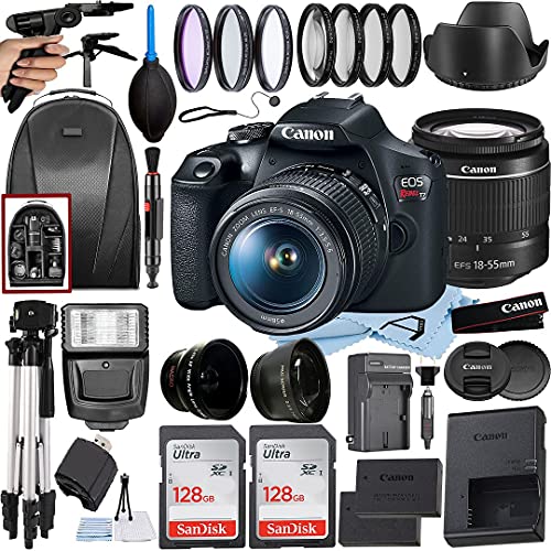 Canon EOS Rebel T7 DSLR Camera 24.1MP with EF-S 18-55mm Lens + A-Cell Accessory Bundle Includes: 2 Pack SanDisk 128GB Memory Card Backpack Slave Flash Much More (Renewed)