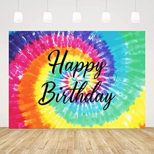 ablin 8x6ft tie dye birthday party backdrop colorful paint peace love rainbow photo background happy bady party decorations hippie groovy decor cake table banner props supplies