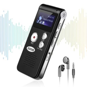 32GB Digital Voice Recorder - Voice Activated Recorder with Playback, Portable Tape Recorder for Lectures, Meetings, Interviews, Audio Recorder with Microphone USB Cable, MP3 Player