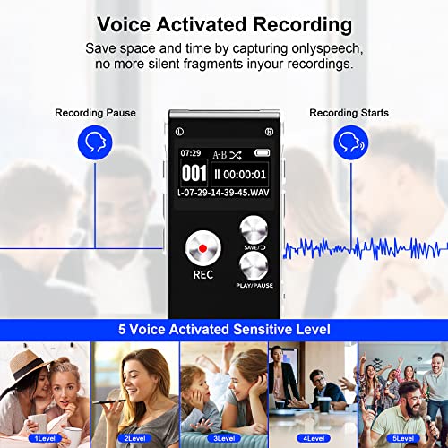 32GB Digital Voice Recorder - Voice Activated Recorder with Playback, Portable Tape Recorder for Lectures, Meetings, Interviews, Audio Recorder with Microphone USB Cable, MP3 Player