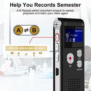 32GB Digital Voice Recorder - Voice Activated Recorder with Playback, Portable Tape Recorder for Lectures, Meetings, Interviews, Audio Recorder with Microphone USB Cable, MP3 Player