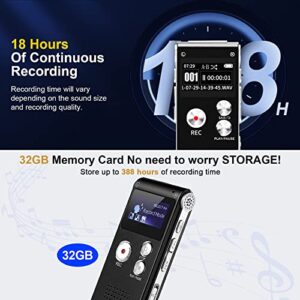 32GB Digital Voice Recorder - Voice Activated Recorder with Playback, Portable Tape Recorder for Lectures, Meetings, Interviews, Audio Recorder with Microphone USB Cable, MP3 Player