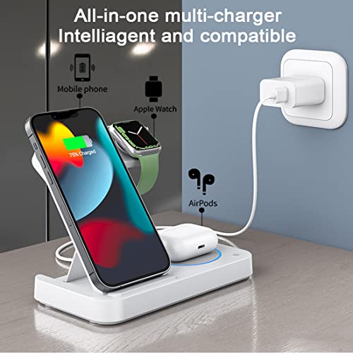 3 in 1 Wireless Charging Station for Apple Devices, Wireless Charger iPhone That Can Simultaneously Charge Cell Phones, Watches, and Headphones, Charging Station for Multiple Devices Apple