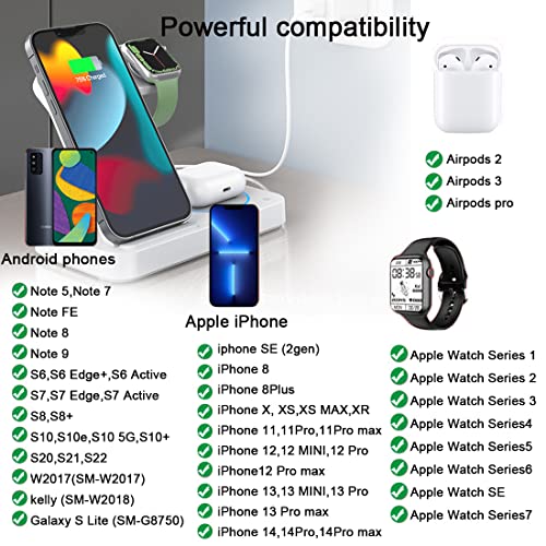 3 in 1 Wireless Charging Station for Apple Devices, Wireless Charger iPhone That Can Simultaneously Charge Cell Phones, Watches, and Headphones, Charging Station for Multiple Devices Apple