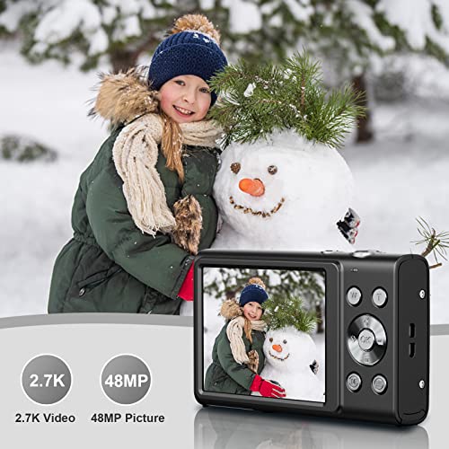 Digital Camera Point and Shoot Camera 2.7K 48MP Kids Camera with 16X Digital Zoom, 32G SD Card