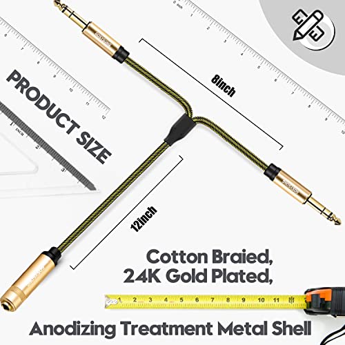 GOSYSONG 1/4 Splitter Cable, 6.35mm Female to 2x6.35mm Male Adapter, 1/4" Female to Dual 1/4" Male, 1/4 inch splitter-50cm/1.5ft