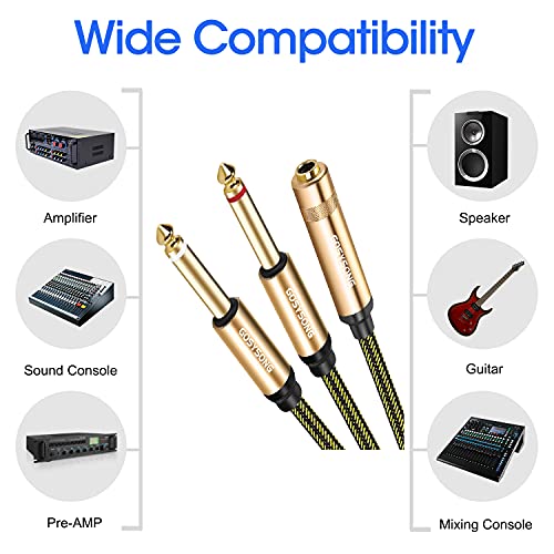 GOSYSONG 1/4 Splitter Cable, 6.35mm Female to 2x6.35mm Male Adapter, 1/4" Female to Dual 1/4" Male, 1/4 inch splitter-50cm/1.5ft