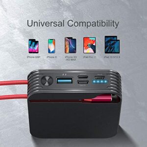 KONFULON Portable Charger 10000mAh Power Bank, iPhone Charger,Ultra Compact Backup Battery with Built in Cable Compatible with iPhone 11/XS/XR/X/8/8P/7/6/6S