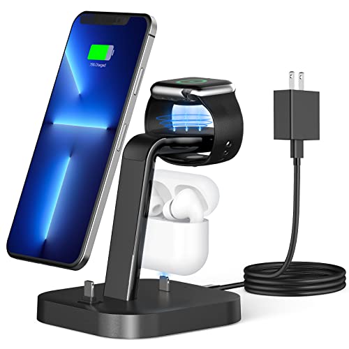 3in1 Charger Station for Apple Products, 18W Fast Apple Charging Station Compatible with iPhone 14/13/12/11/X/8 Series, Apple Watch Ultra/8/SE/7/6/5/4/3/2/1, AirPods Pro/3/2/1, Adapter Cable Included