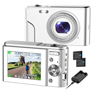 digital camera, ruahetil autofocus fhd 1080p 36mp vlogging camera for kids, 16x zoom 2 charging modes kids compact camera point and shoot camera for kids teens students（silver）