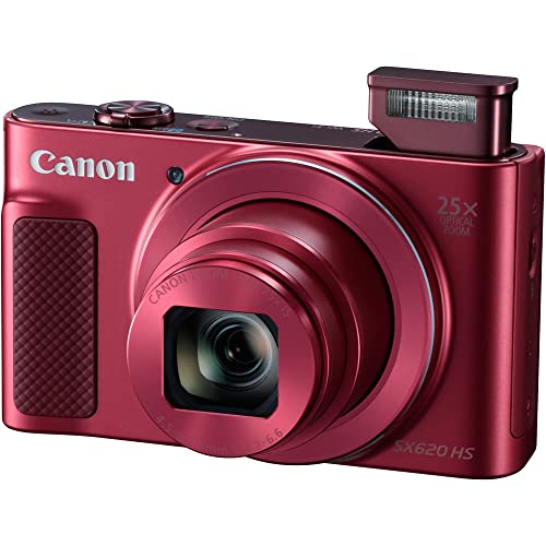 Canon PowerShot SX620 HS Digital Camera (Red) (1073C001), 2 x 64GB Card, 3 x NB13L Battery, Corel Photo Software, Charger, Card Reader, LED Light, Soft Bag + More (Renewed)