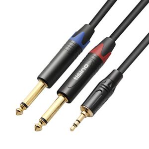 tisino 1/8 to 1/4 stereo cable, 1/8 inch trs stereo to dual 1/4 inch ts mono y-splitter cable 3.5mm aux mini jack to jack breakout cord – 10 feet