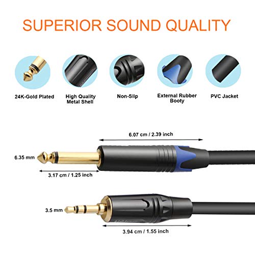 TISINO 1/8 to 1/4 Stereo Cable, 1/8 Inch TRS Stereo to Dual 1/4 inch TS Mono Y-Splitter Cable 3.5mm Aux Mini Jack to Jack Breakout Cord - 10 feet