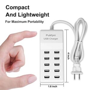 10-Port USB Charger [UL Certified] Family-Sized Desktop USB Rapid Charger，Smart USB Charger for Multiple Devices Smart Phone Tablet Laptop Computer