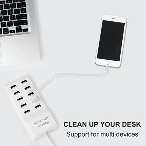 10-Port USB Charger [UL Certified] Family-Sized Desktop USB Rapid Charger，Smart USB Charger for Multiple Devices Smart Phone Tablet Laptop Computer