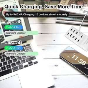 10-Port USB Charger [UL Certified] Family-Sized Desktop USB Rapid Charger，Smart USB Charger for Multiple Devices Smart Phone Tablet Laptop Computer