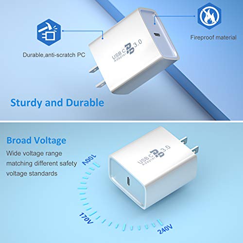 USB C Charger, Pofesun 3Pack 20W PD Fast Charger Block USB-C Wall Charger Power Adapter Compatible with iPhone 14/14 Plus 13 12 11 Pro Max,iPad Mini/Pro,AirPods Pro, Samsung Galaxy S22 S21 S20-White