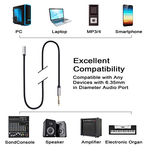 1/4 inch to 3.5mm Female Headphone Extension Cable, Devinal 6.35mm to 3.5mm (1/8" inch) Female TRS Adapter, Quarter inch to Minijack Female Stereo Cord Converter Connector 5 feet/ 1.5M